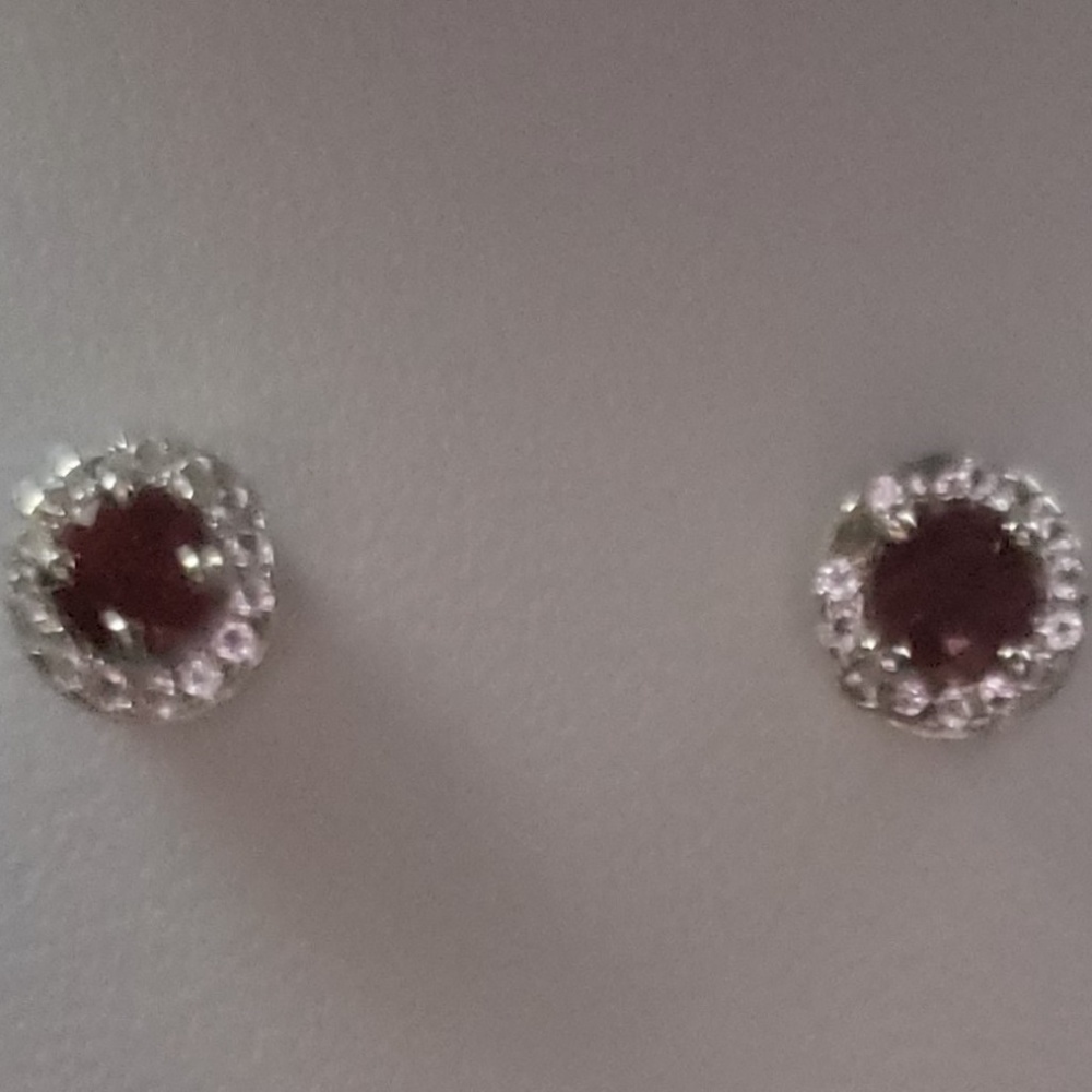 Sterling Silver Ruby and White Topaz Earrings